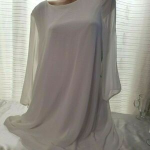 1233   XLARGE  TACERA PETITE Off White Mesh Dress Lined Long Sleeve Petite NWT